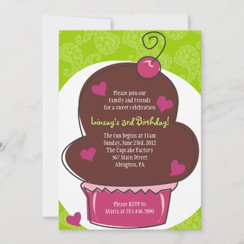 Adorable Cupcake Birthday Invitation