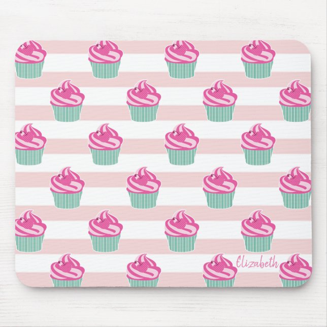 Adorable Cupcakes, Stripes -Personalized Mouse Pad (Front)