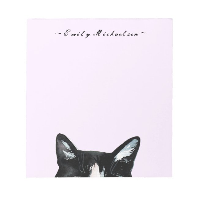 Adorable Curious Peeking Cat and Add Name Notepad (Front)