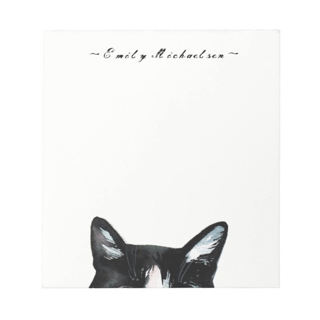 Adorable Curious Peeking Cat and Add Name Notepad (Front)