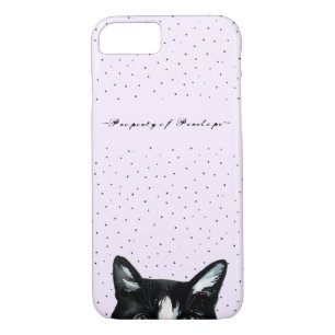 Adorable Curious Peeking Cat with Dots Add Name iPhone 8/7 Case