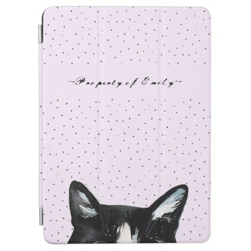 Adorable Curious Peeking Cat with Dots on Purple iPad Air Cover