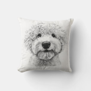 Adorable curly-haired dog sketch, lagotto throw pillow