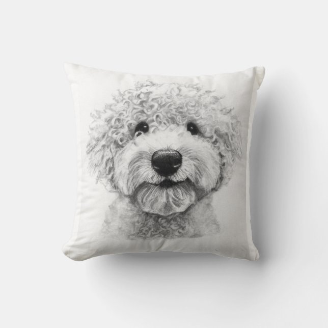 Adorable curly-haired dog sketch, lagotto throw pillow (Front)