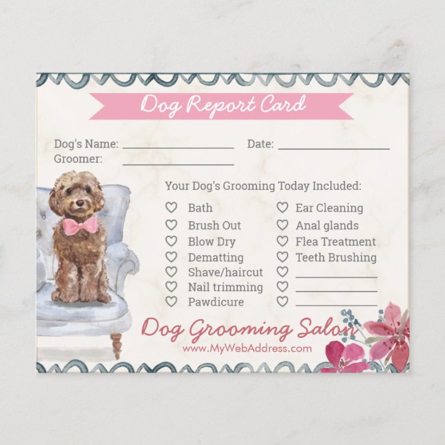 Adorable Custom Dog Grooming Report Card Flyer (Front)