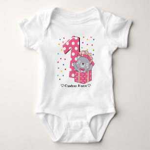 Adorable custom name bear 1st birthday baby bodysuit