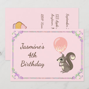 Adorable Custom Squirrel Birthday Invite