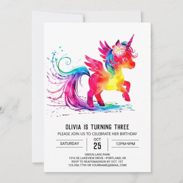 Adorable Custom Unicorn Digital Birthday Invitation (Front)