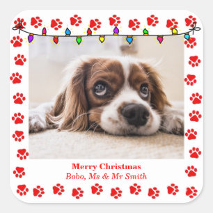 Adorable Customizable Christmas Wishes with Dog Square Sticker