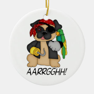 Adorable Customizable Fawn Pug Pirate Tees Ceramic Ornament