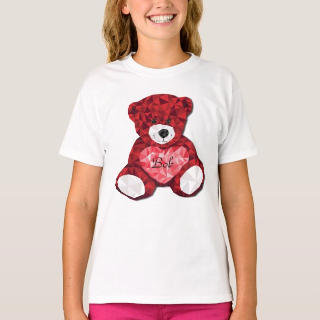 Adorable Customizable Red Bear Valentine's Day T-Shirt (Front)