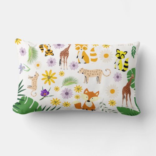 Adorable cute baby animals nursery safari white lumbar pillow