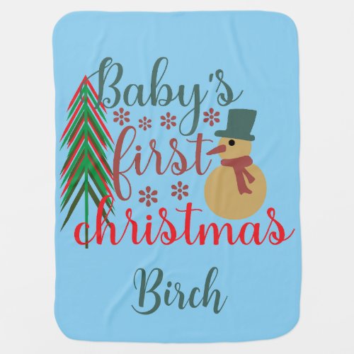 Adorable Cute Baby Boy Blue First Christmas Baby Blanket
