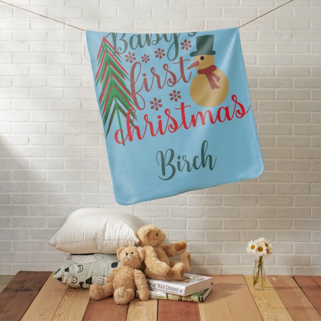Adorable Cute Baby Boy Blue First Christmas Blanket (In Situ)