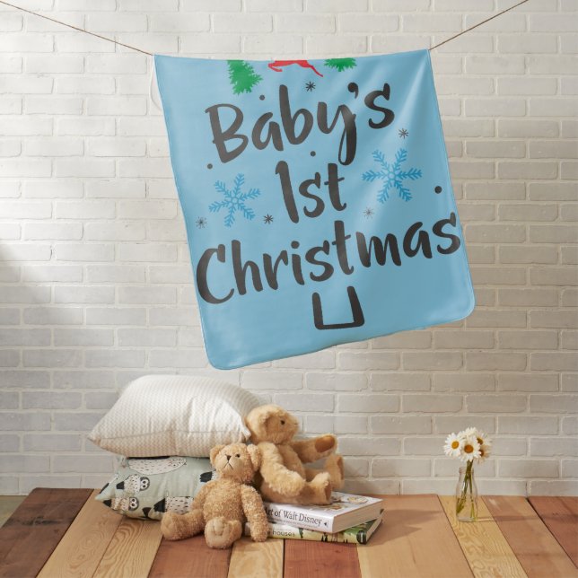 Adorable, Cute Baby Boy Blue First Christmas Blanket (In Situ)