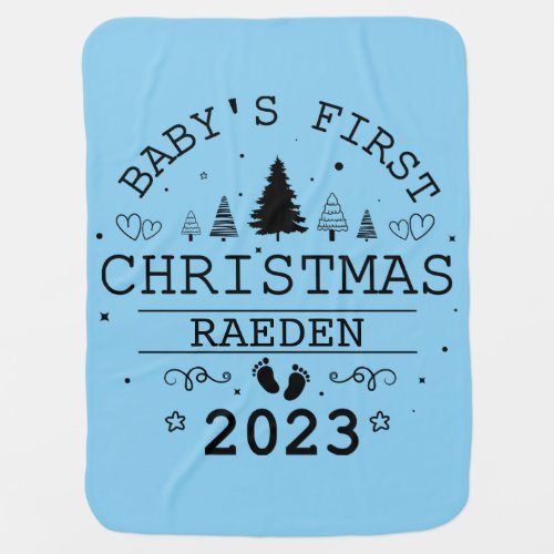 Adorable Cute Baby Boys Blue First Christmas 2023 Baby Blanket