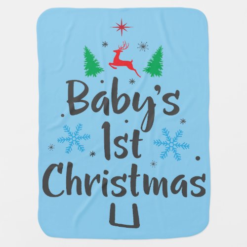 Adorable Cute Baby Boys Blue First Christmas Baby Blanket