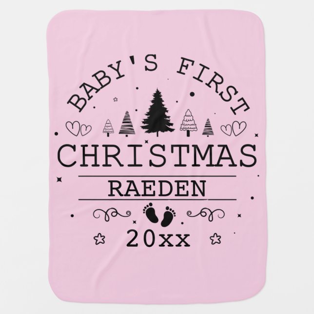 Adorable Cute Baby Boy's Blue First Christmas Year Blanket (Front)