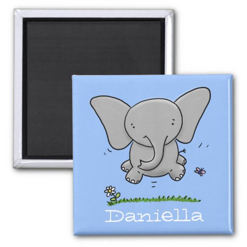 Adorable cute baby elephant jumping illustration magnet