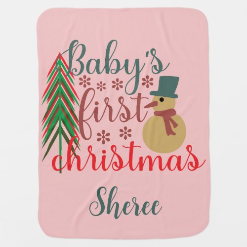 Adorable Cute Baby Girl Pink First Christmas Baby Blanket