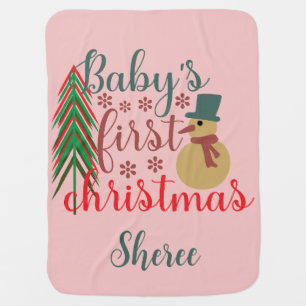 Adorable Cute Baby Girl Pink First Christmas Blanket