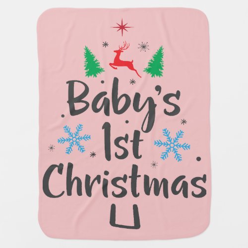 Adorable Cute Baby Girls Pink First Christmas Baby Blanket