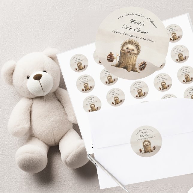 Adorable Cute Baby Hedgehog Baby Shower  Classic Round Sticker (Creator Uploaded)