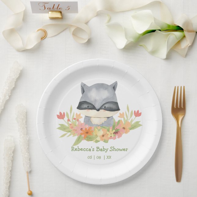 Adorable Cute Baby Raccoon Baby Shower Paper Plates (Wedding)