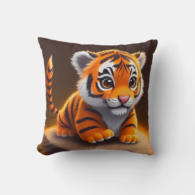 Adorable Cute Baby Tiger Throw Pillow (Front)