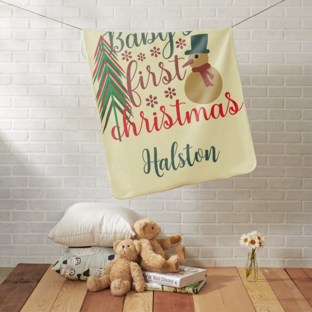 Adorable Cute Baby Yellow First Christmas Baby Blanket (In Situ)