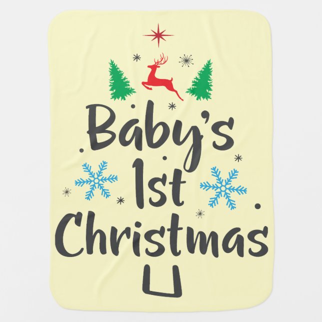 Adorable, Cute Baby Yellow First Christmas Baby Blanket (Front)