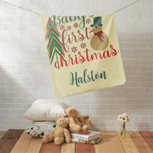 Adorable Cute Baby Yellow First Christmas Blanket