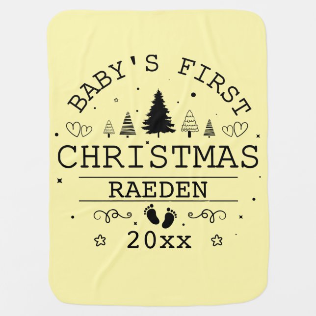 Adorable Cute Baby's First Christmas Year Baby Blanket (Front)