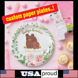 Adorable Cute Bear Cub Baby Shower Paper Plate
