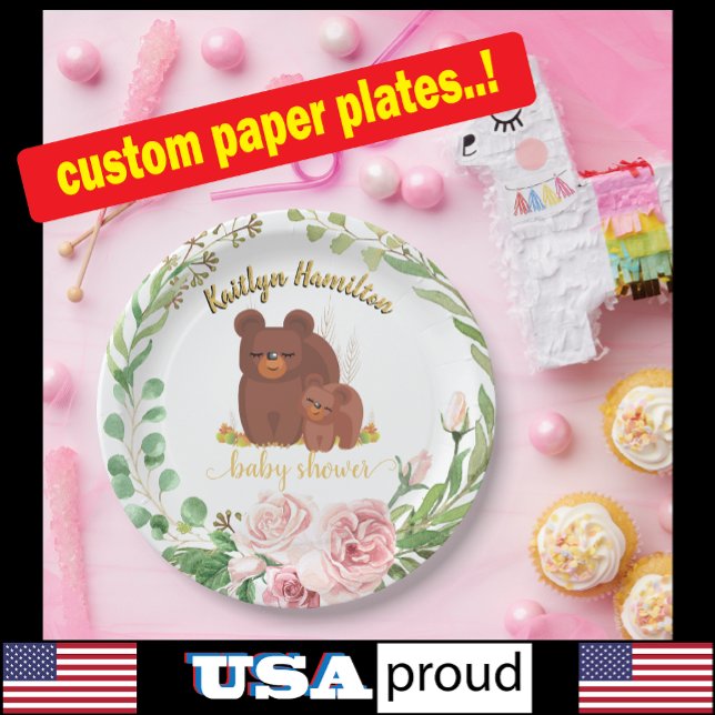 Adorable Cute Bear Cub Baby Shower Paper Plate (Creator Uploaded)