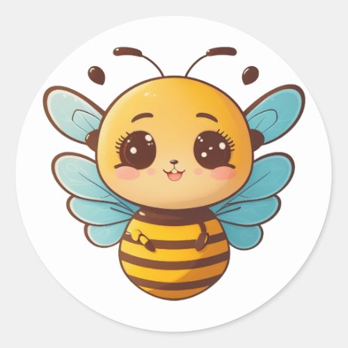 Adorable cute Bee big expressive eyes Classic Round Sticker