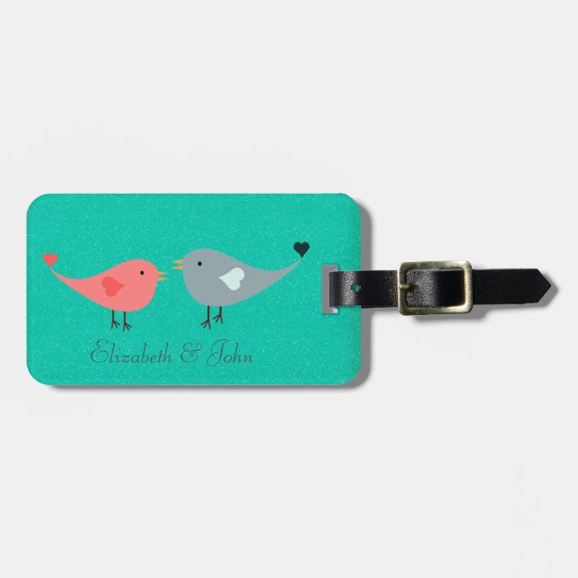 Adorable Cute Birds On Glittery Luggage Tag (Front Horizontal)