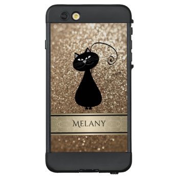 Adorable cute black cat faux glittery personalized LifeProof® NÜÜD® iPhone 6 plus case