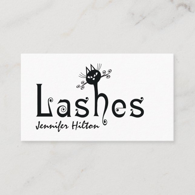 Adorable cute black cat fun lashes logo business card (Front)