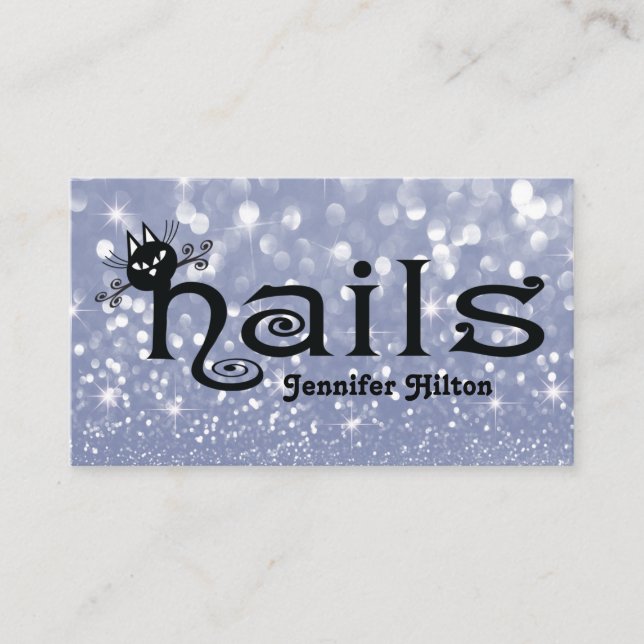 Adorable cute black cat fun nails logo business card (Front)