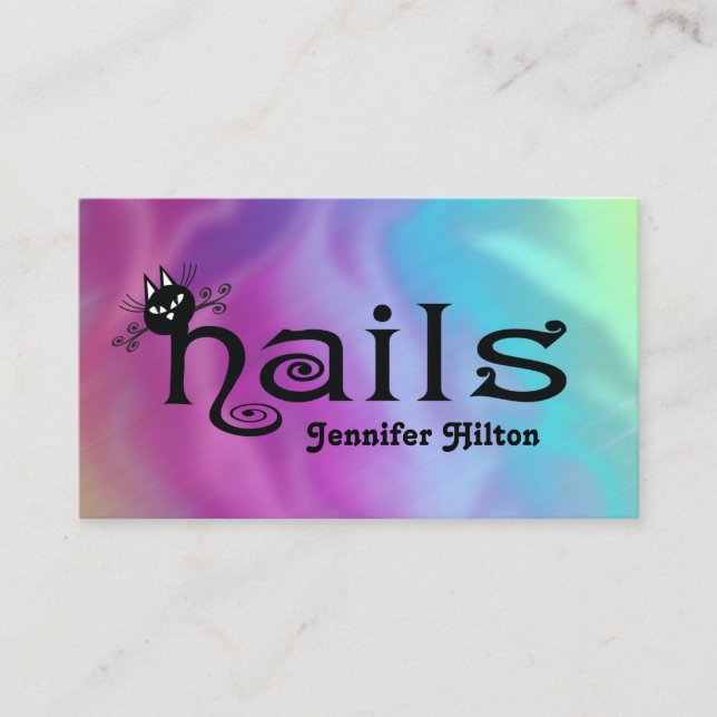 Adorable cute black cat fun nails logo business card (Front)