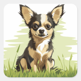 Adorable Cute Black, Tan & White Chihuahua Puppy Square Sticker