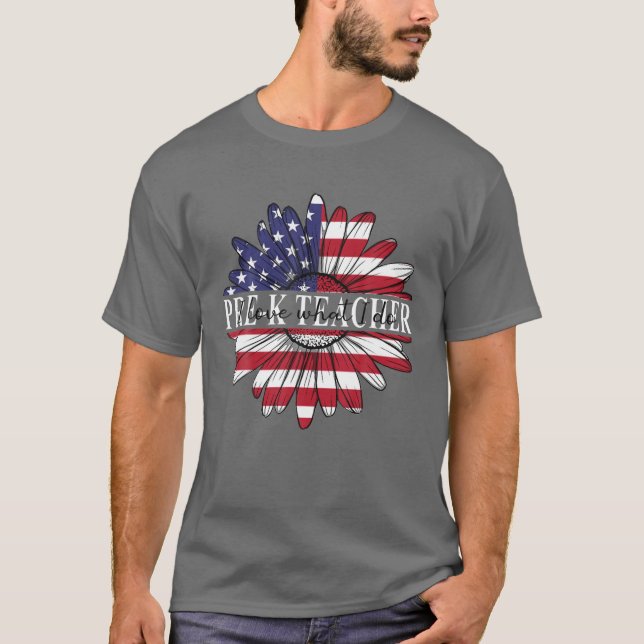 Adorable Cute Blessed Daisy 4Th July Pre-K Teacher T-Shirt (Front)