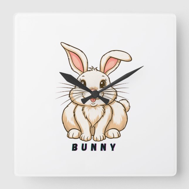 Adorable Cute Bunny  Square Wall Clock (Front)