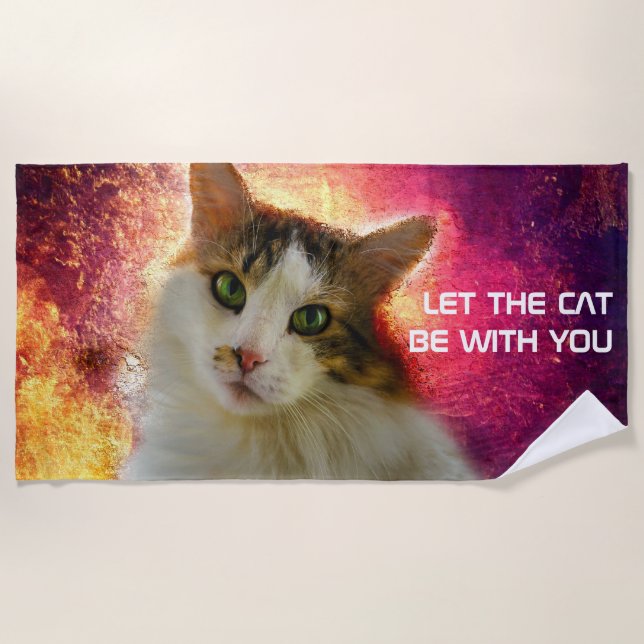 Adorable Cute Calico Cat Beach Towel (Front)