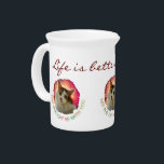 Adorable Cute Calico Cat Beverage Pitcher<br><div class="desc">Portrait of a cute and adorable calico cat with green eyes, pink nose, and multicolor fluffy fur. The beautiful pet looks straight into your eyes. A digital painting from a photograph. Elegant and funny porcelain pitcher for you. Customizable. You can change the image. You can use the image of your...</div>