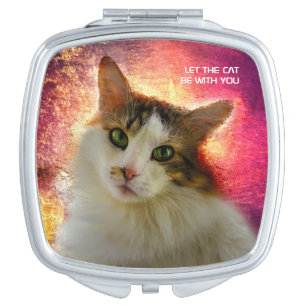 Adorable Cute Calico Cat Compact Mirror
