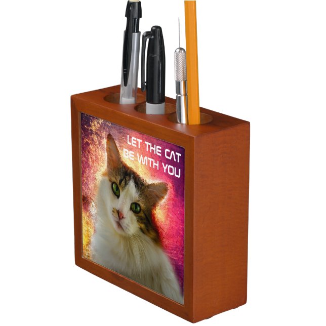 Adorable Cute Calico Cat Desk Organizer (In Situ)
