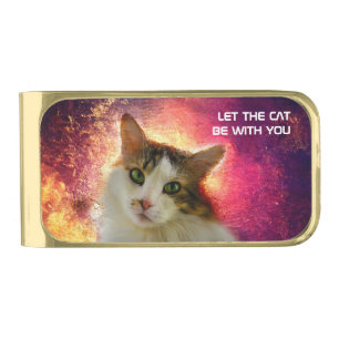 Adorable Cute Calico Cat Gold Finish Money Clip