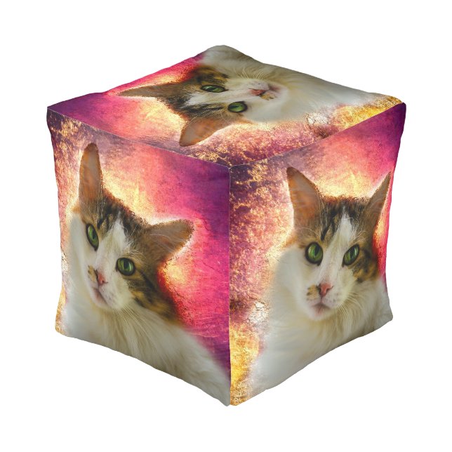 Adorable Cute Calico Cat Pouf (Angled Back)